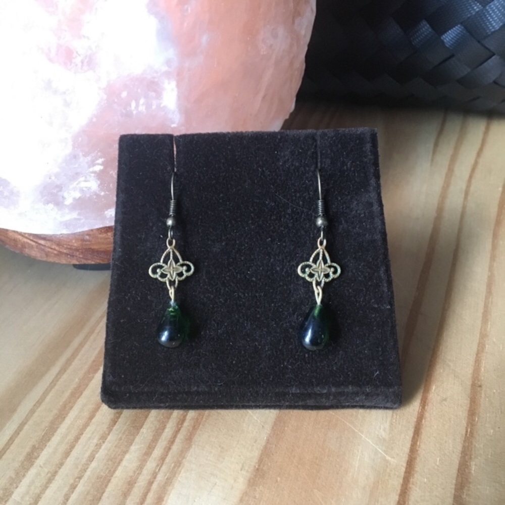 Green Glass Teardrop Earrings